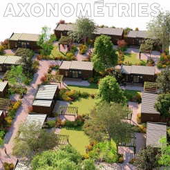 Illustration 3D de projet immobilier dans son ensemble en vue axonométrique