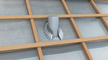 Illustration 3D pour un visuel technique d’isolation de toiture au niveau d’un conduit de ventilation
