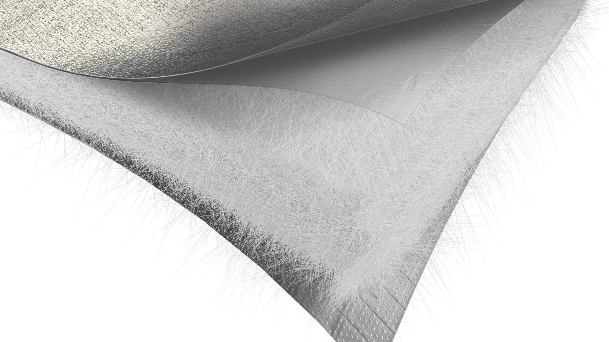 Rendu 3D de détails réaliste des couches composant le produit d'isolation pour la toiture