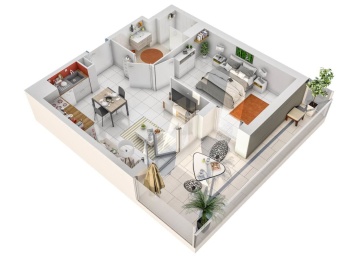 Visuel d’Illustration 3D de plan de vente d’appartement pour une meilleure perception des volumes 