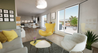EDF_SLR_PersInt_HD2 Perspective 3D d’intérieur au fauteuil jaune