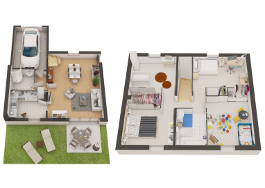 Visuel d’Illustration 3D de plan de vente de maison rdc et étage