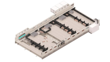 Visuel 3D d’Illustration technique en axonométrie d’un bâtiment pour l’élevage animal
