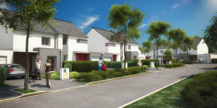 Perspective d'Illustration 3D de perspective extérieure Visuel 3D d’image de perspective 3D scène d’illustration pour la promotion immobilière de maisons individuelles