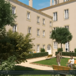 Film d’animation 3D de promotion immobilière avec localisation en vue satellite suivi d’une déambulation en visite virtuelle avec panoramiques sur illustrations 3D intérieures, visite de jardins en 3D, ambiance de nuit