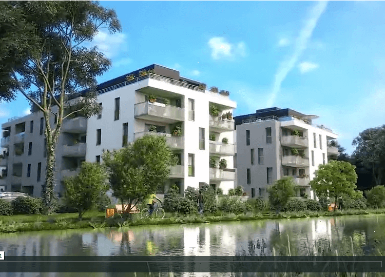 Film d'animation 3D de promotion Immobilière pour un projet immobilier au bord d'un canal Film d’animation 3D de promotion immobilière avec localisation en vue satellite, avec lignes de transports publics suivi d’une déambulation en visite virtuelle avec panoramiques sur illustrations 3D, ambiance de nuit