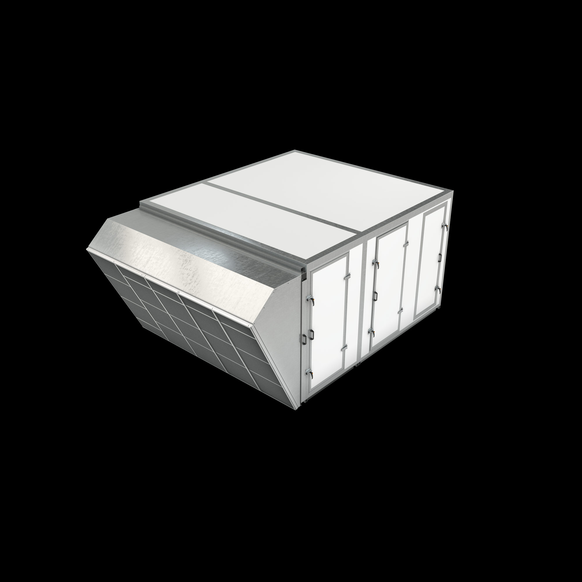 Visuel d'illustration technique 3D d'un bloc filtrant pour un bâtiment industriel destiné à l'élevage