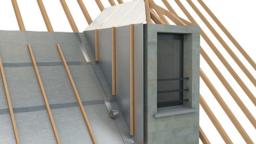 Illustration 3D pour un visuel technique de construction avec détail d’isolation sur une capucine de toiture