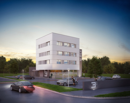 Projet d'immeuble de bureaux Visuel 3D d’illustration de bâtiment de bureau avec une ambiance