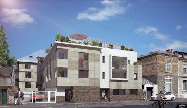 Angers insertion site Insertion 3D de perspective extérieure 3D pour un visuel de promotion immobilière avec modélisation des bâtiments voisins