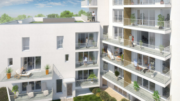 Perspective extérieure 3D pour la promotion immobilière avec vue plongeante sur les jardins