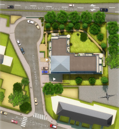 Plan de masse de projet immobilier en 2D+, utilisation de la 3D faite pour les perspectives extérieures