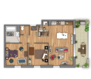 Visuel d’Illustration 2D de plan de vente d’appartement de type T3 pour la promotion immobilière