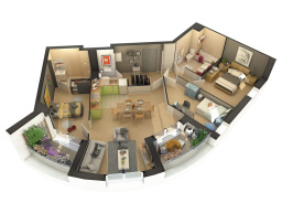 Visuel d’Illustration 3D de plan de vente d’appartement pour une meilleure perception des volumes 