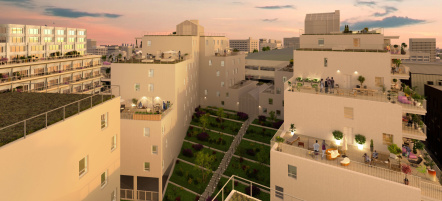 Illustration 3D, Visuel de fin de journée avec vue sur les terrasses