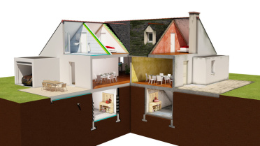 visuel d’Illustration 3D en coupe d’une maison en deux parties pour explications techniques sur les problèmes d’isolation